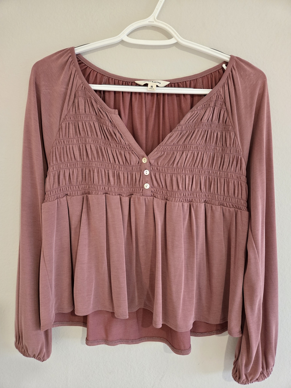 Lucky Brand Long Sleeve Smocked Bodice Pleasant Blouse Boho Cottagecore XS - Picture 1 of 11